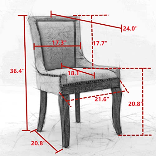 Upholstered Dining Chairs Set of 4, Solid Wood Kitchen Dining Room Chairs with Thicken Padded and Nailhead Trim for Home Kitchen Bedroom Wine Red