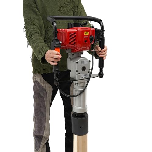 52CC Gas-Powered T Post Driver Upgrade Fence Post Pile Hammer with 2-Stroke Engine, EPA Certified, New Model Petrol Piledriver with 3xPost Driving Heads, 800-2800BPM