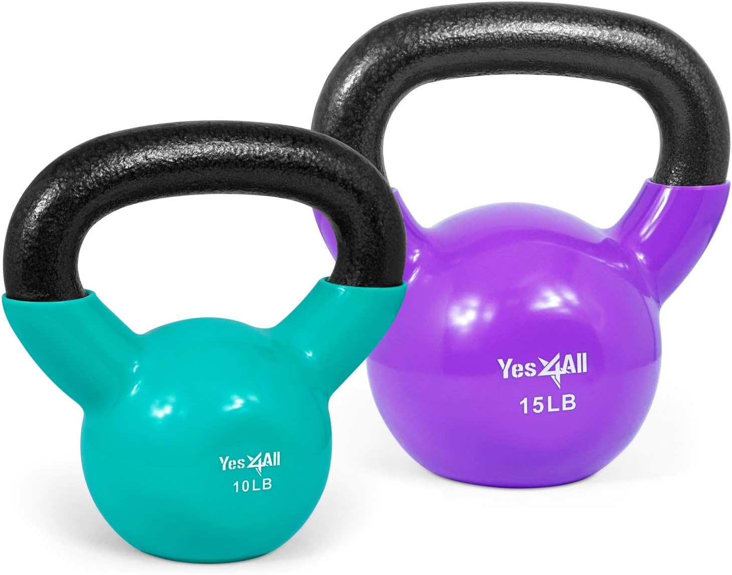Yes4All Vinyl Coated Kettlebell Set of Weights - Strength Training Kettlebell Sets 25, 30, 35, 45, 60, 70, 105 lbs Pack of 2