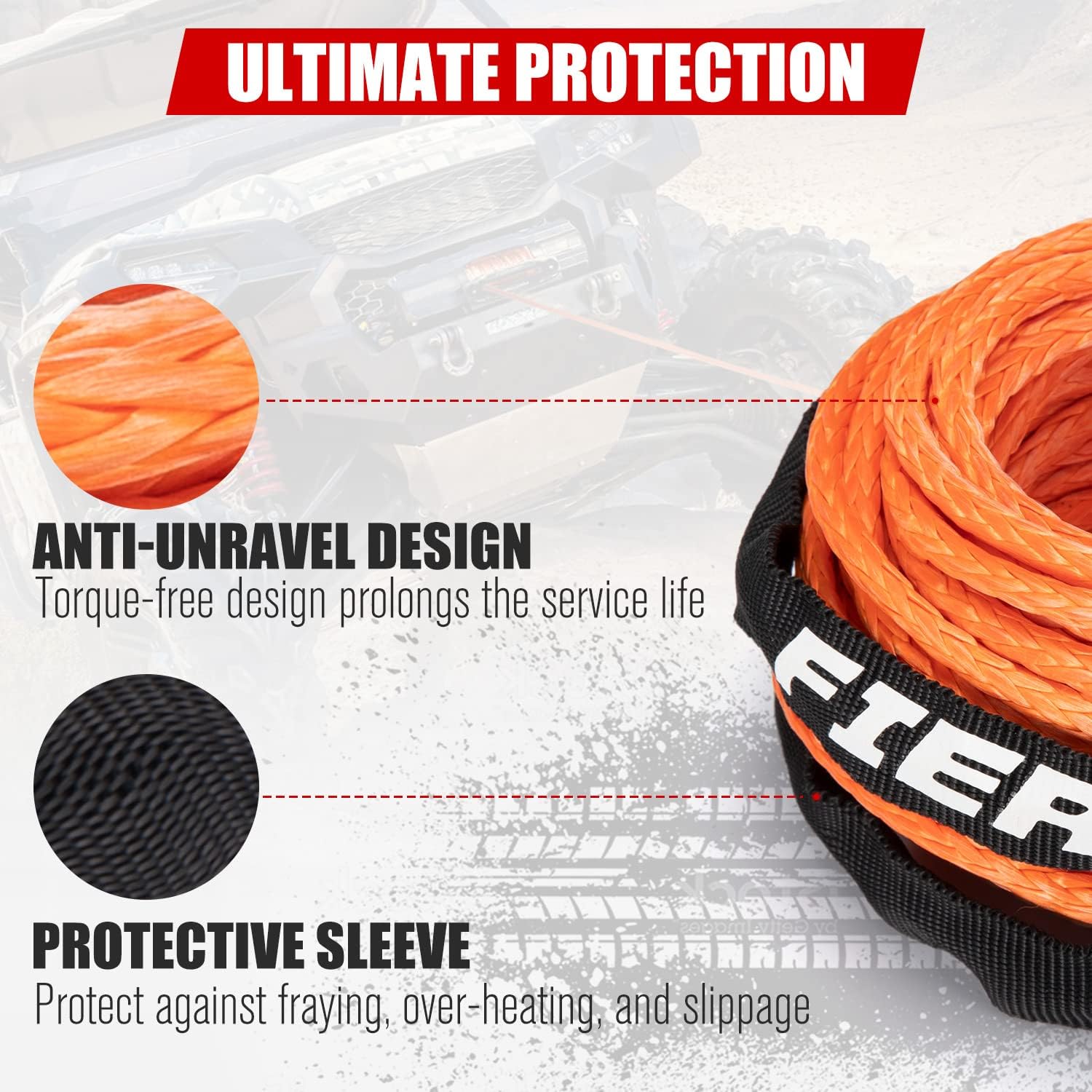 FIERYRED 8500 lbs Synthetic Winch Rope Cable Kit 3/16 50FT Winch Rope with Winch Stopper Forged Hook Fairleads Orange Winch Line Cable Kit for 4WD Off Road ATV UTV SUV Pack of 2