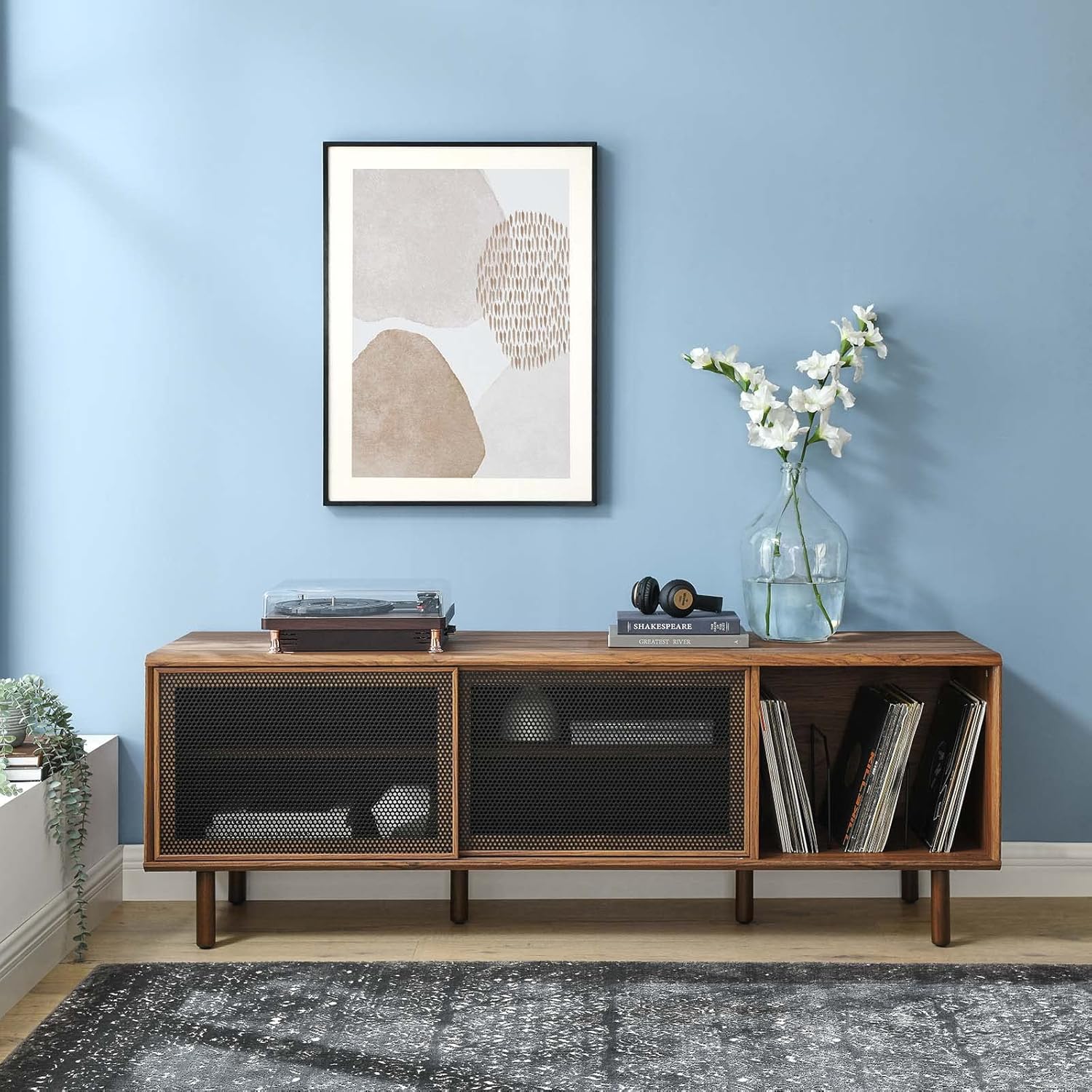 Modway Kurtis MDF Particleboard TV and Record Stand for TVs up to 65" in Walnut
