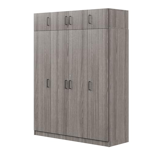 Modern 3-Door Wardrobe with 2 Drawers and Top Cabinet, 81.1" H Wood Closet Bedroom Armoires with Built-in Dressing Mirror and Hanging Rods for Bedrooms Apartment Entryway (White-3K1)