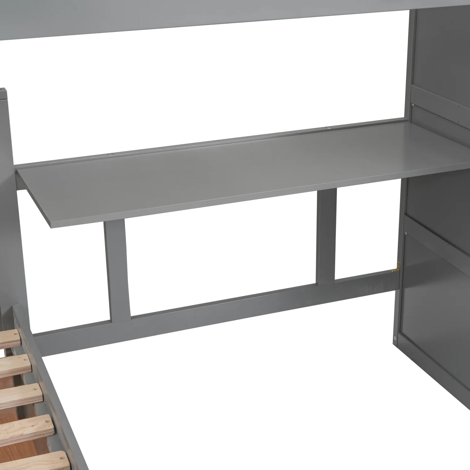 Churanty Twin-Twin Over Full L-Shaped Bunk Bed with Wardrobe Space,Solid Wood Staircase Bunk Bed with Portable Desk,Gray