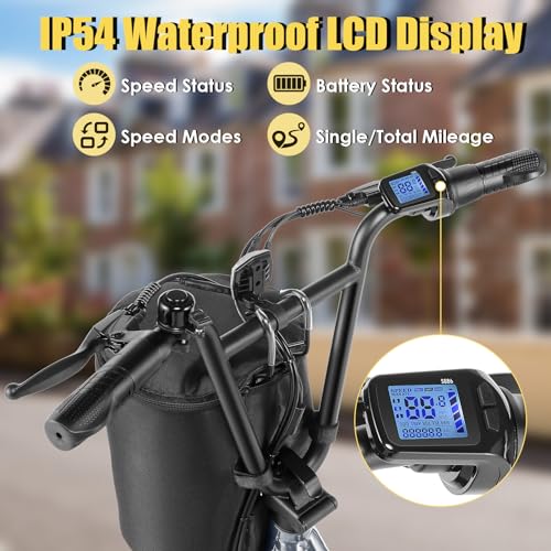 Caroma Peak 800w Electric Scooter Adults 20"X3" Fat Tire, 20 MPH Top Speed & 30 Miles Range, Off-Road E Scooter w/Adjustable Seat & Detachable Basket, Foldable Ebike w/Shock Absorption for Commuting
