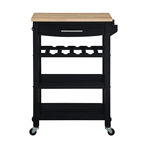 Convenience Concepts Ellaine 4 Tier Butcher Block Kitchen Cart with Drawer and Wine Rack