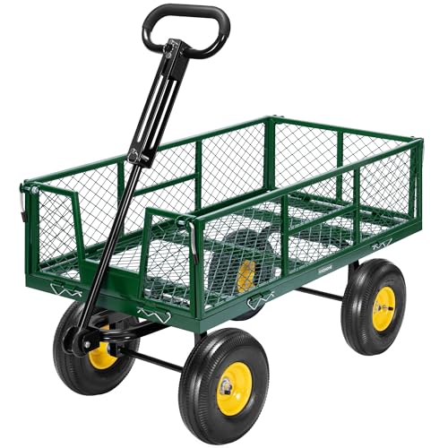 VIVOHOME Garden Cart Steel Heavy Duty 900 LBS Yard and Garden Wagon with 10 inch Tire and Handle Attach to ATV or Tractor Black
