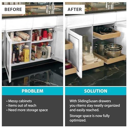 SlidingSusan Pull-Out Drawer Organizer for Cabinets, Gliding Soft Close Shelves for Kitchen, Pantry, and Storage Organization, Fast DIY Installation