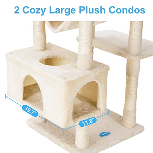 Hey-brother Cat Tree, XL Cozy Cat Tower, 69 Inch Tall Cat Condo with Hammock, Basket, Scratching Posts, 2 Large Cat Caves, 2 Plush Perches, Stable Cat Activity Center, Light Gray MPJ033W