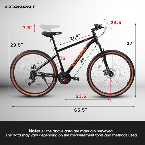 Womens Mountain Bike 24 26 Inch, 15-Inch Steel/Aluminum Alloy Frame Mountain Bike, 21-Speed Disc/V-Brake Front Suspension, Mens Womens Trail Commuter City Snow Bicycles