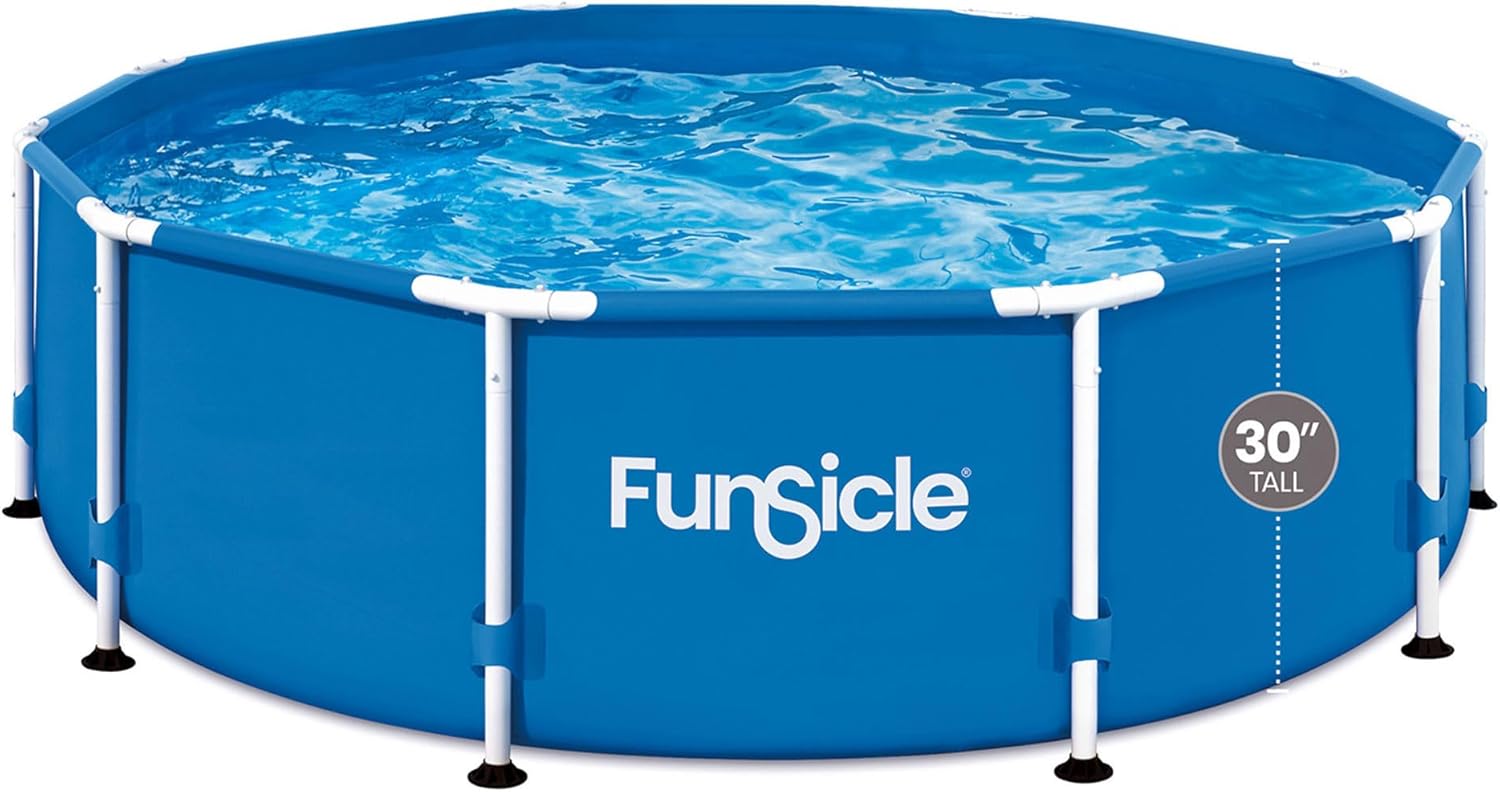 Funsicle 10' x 30" Outdoor Activity Round Metal Frame Above Ground Swimming Pool Set with 10' Secure Debris Pool Cover & SkimmerPlus Filter Pump, Blue