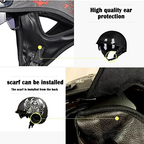 Motorcycle Half Helmet Sun Visor Quick Release Buckle, DOT Approved Half Face Helmets for Men Women, Low Profile Black Carbon Fiber