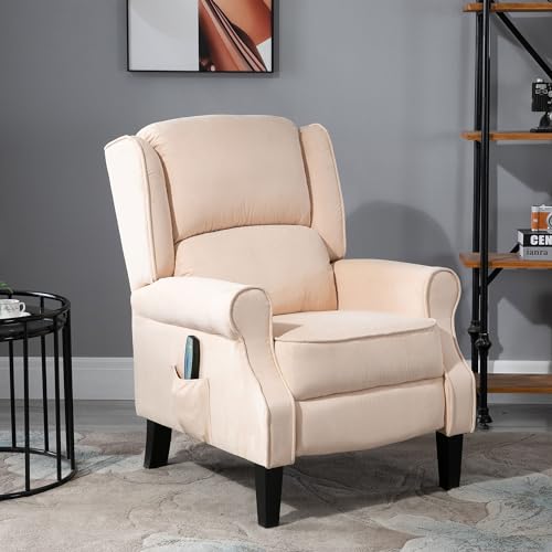HOMCOM Vibration Massage Recliner Chair for Living Room with Heat, Wingback Single Sofa, Modern Suede Fabric Push Back Reclining Chair with Footrest, Side Pocket, Black