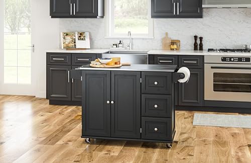 homestyles Mobile Kitchen Island Cart with Stainless Steel Top, Sage Green