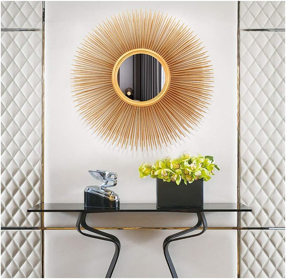 Mirror Large Retro Mirror Decorative Wall Hanging in Sunburst Shape Brushed Gold Sunburst Round Wall Mid Century Modern Style Gold Finish Living Room