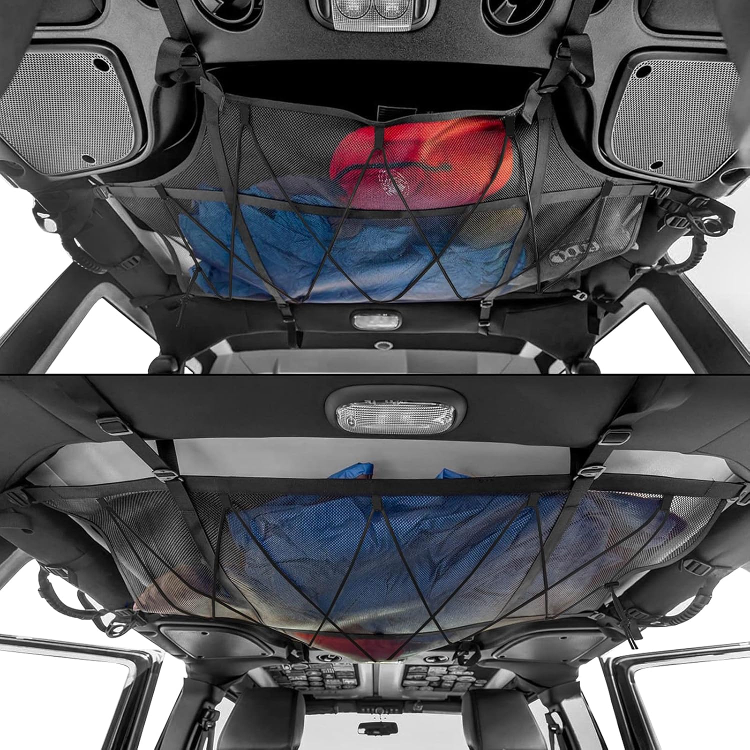 Hooke Road JKU Attic Overhead Storage Cargo Net Compatible with Jeep Wrangler JK Unlimited 4-Door 2007-2018