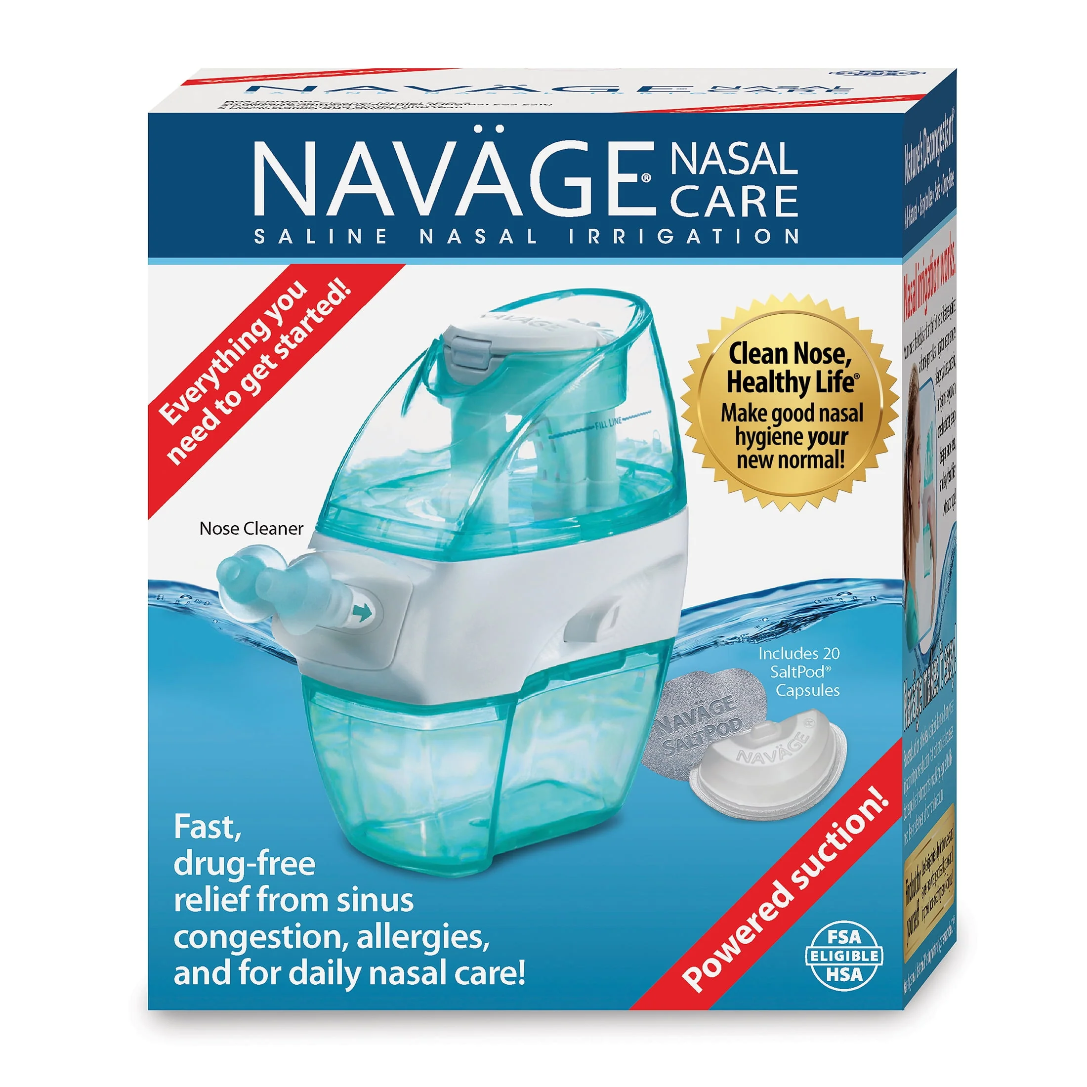 Navage Nasal Care Starter Bundle Nose Cleaner, 20 SaltPods, Plus Bonus 10 SaltPods