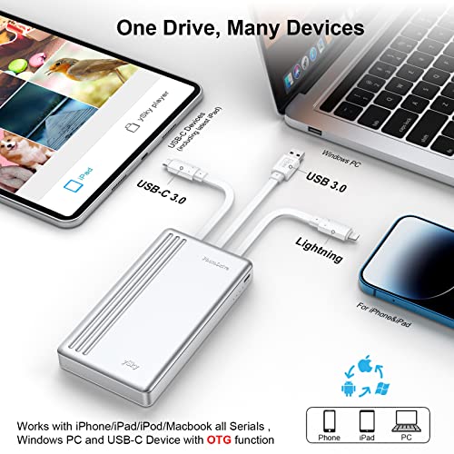 MFi Certified 2TB External Hard Drive for iPhone iPad MacBook Computer,Portable Photo Stick USB Flash Drive Storage Device to Backup Photo| Video | Music| File 【One-Touch Backup】