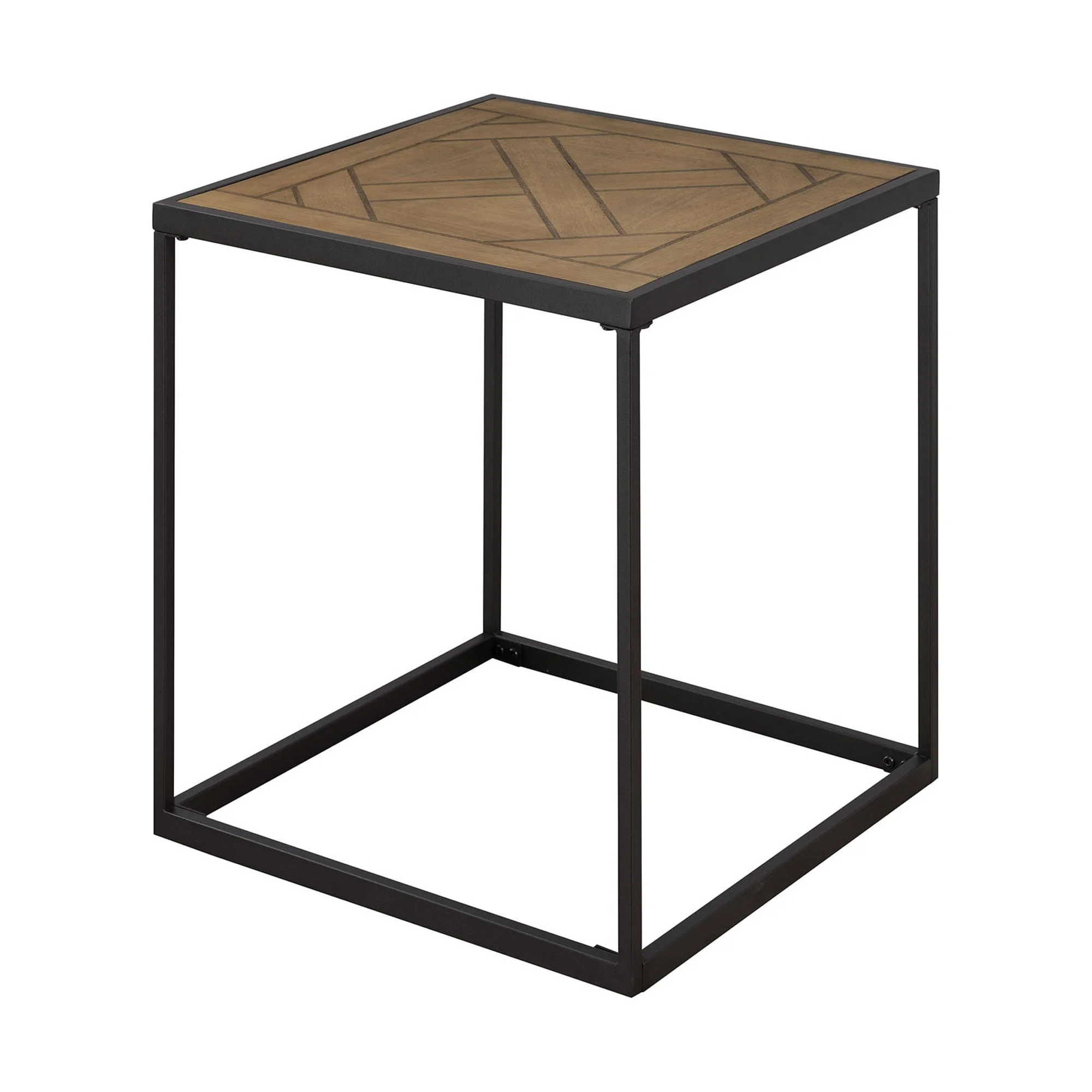 Walker Edison Urban 20" Parquet-Top Metal Square Side Table, Parquet Veneer