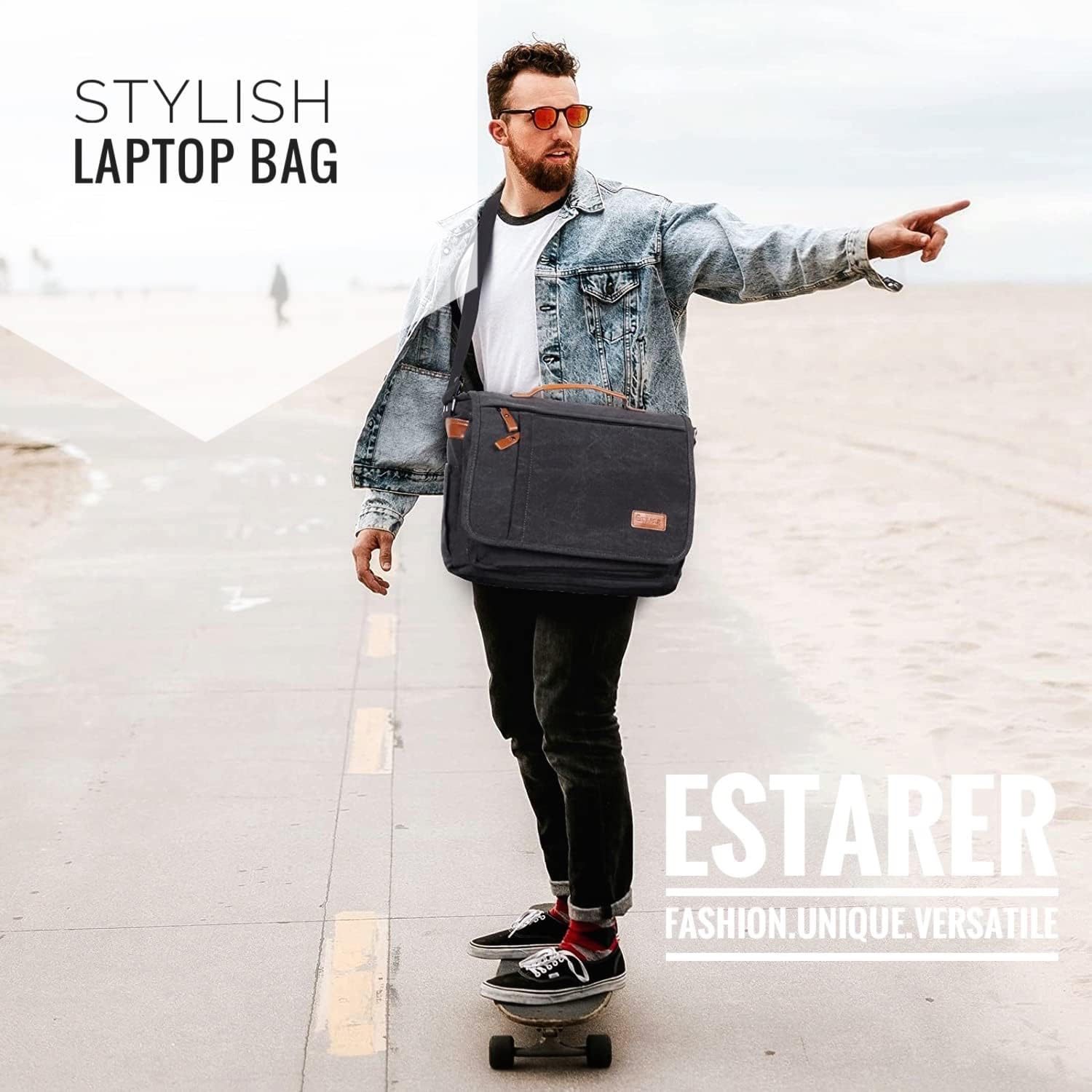 Estarer Laptop Messenger Bag 17-17.3 Inch Water-resistance Canvas Shoulder Bag for Work College