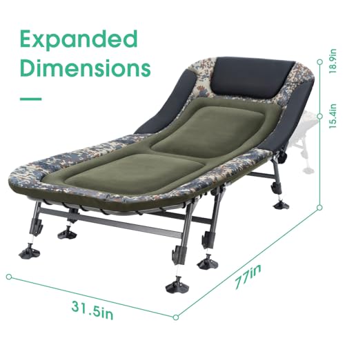 XXL Camping Cots for Adults 330Lbs with Carry Bag, Heavy Duty Folding Bed with Soft Padded Cushion, Portable Military Cot for Hunting, 180° Adjustable Reclining Outdoor Lounger
