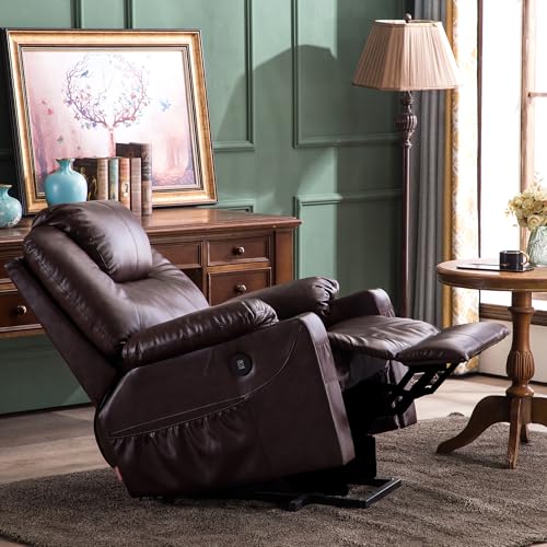 MCombo Power Lift Recliner Chair for Elderly, Lift Chair with Heat and Massage, FSC Certified, USB Ports, Cup Holders, Faux Leather 7040 (Black, Medium)