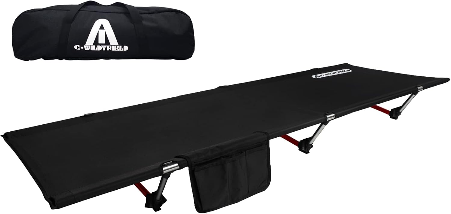 C·WILDYFIELD Camping Cot, Portable Folding Camping Cots Height Adjustable Tent Cot Heavy Duty Sleeping Cot Lightweight Ultralight Folding Bed for Adults Outdoor Overnighter Camping