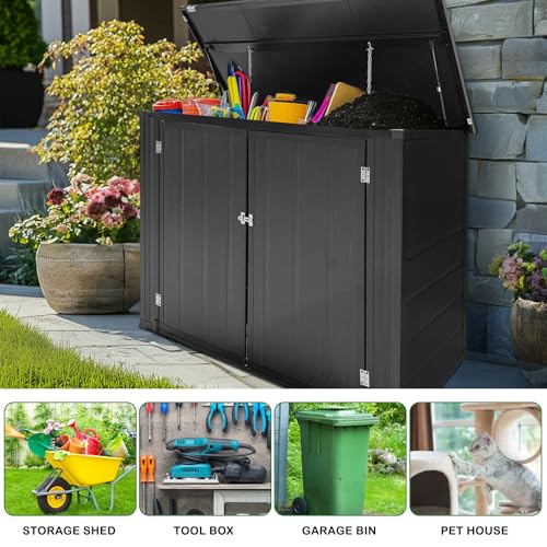 VINGLI Outdoor Storage Shed, Resin Storage Cabinet with Lockable Design, Weatherproof Tool Shed with HDPE Material, Resin Deck Box for Garden Tools, Pool Equipment, Garbage Cans, White (59 Cu.ft)