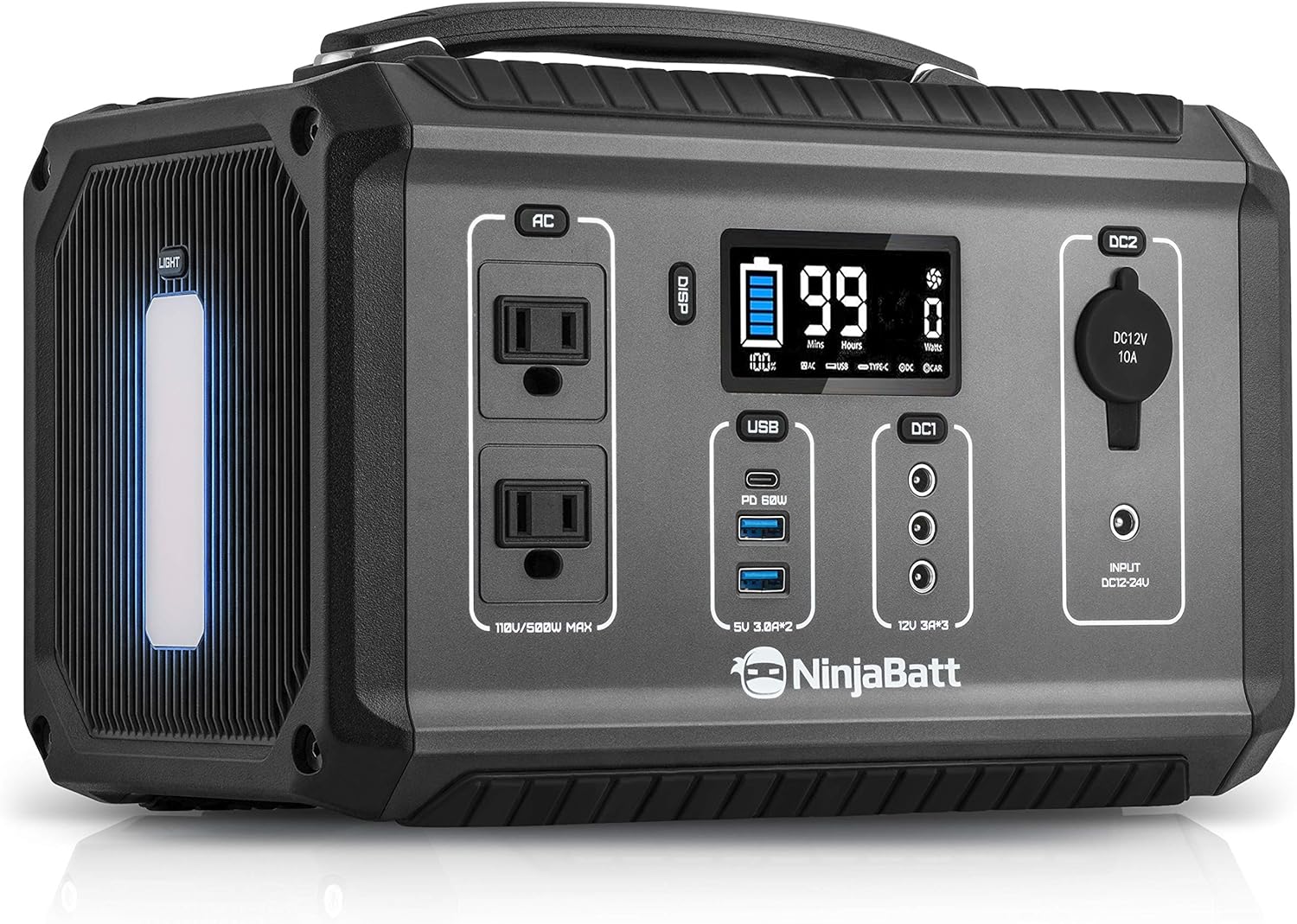 NinjaBatt Portable Power Station, 280Wh Backup Lithium Battery with 110V/300W Pure Sine Wave AC Outlets, QC3.0 & PD 60W - Silent Generator for Outdoor Camping RV Emergencies