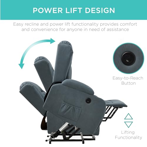 Best Choice Products PU Leather Electric Power Lift Chair, Recliner Massage Chair, Adjustable Furniture for Back, Legs w/ 3 Positions, USB Port, Heat, Cupholders, Easy-to-Reach Side Button - Brown
