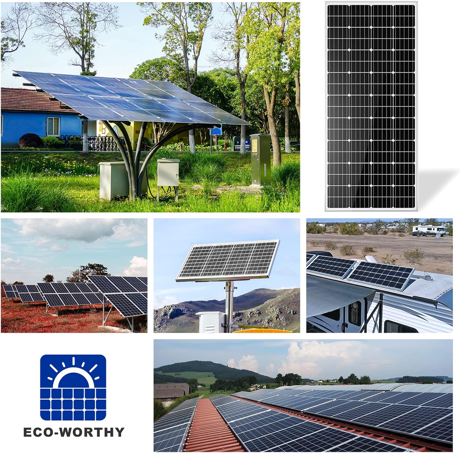 ECO-Worthy 195 Watt 12 Volt Monocrystalline Solar Panel Module Off Grid PV Power for Battery Charging, Boat, Caravan, RV