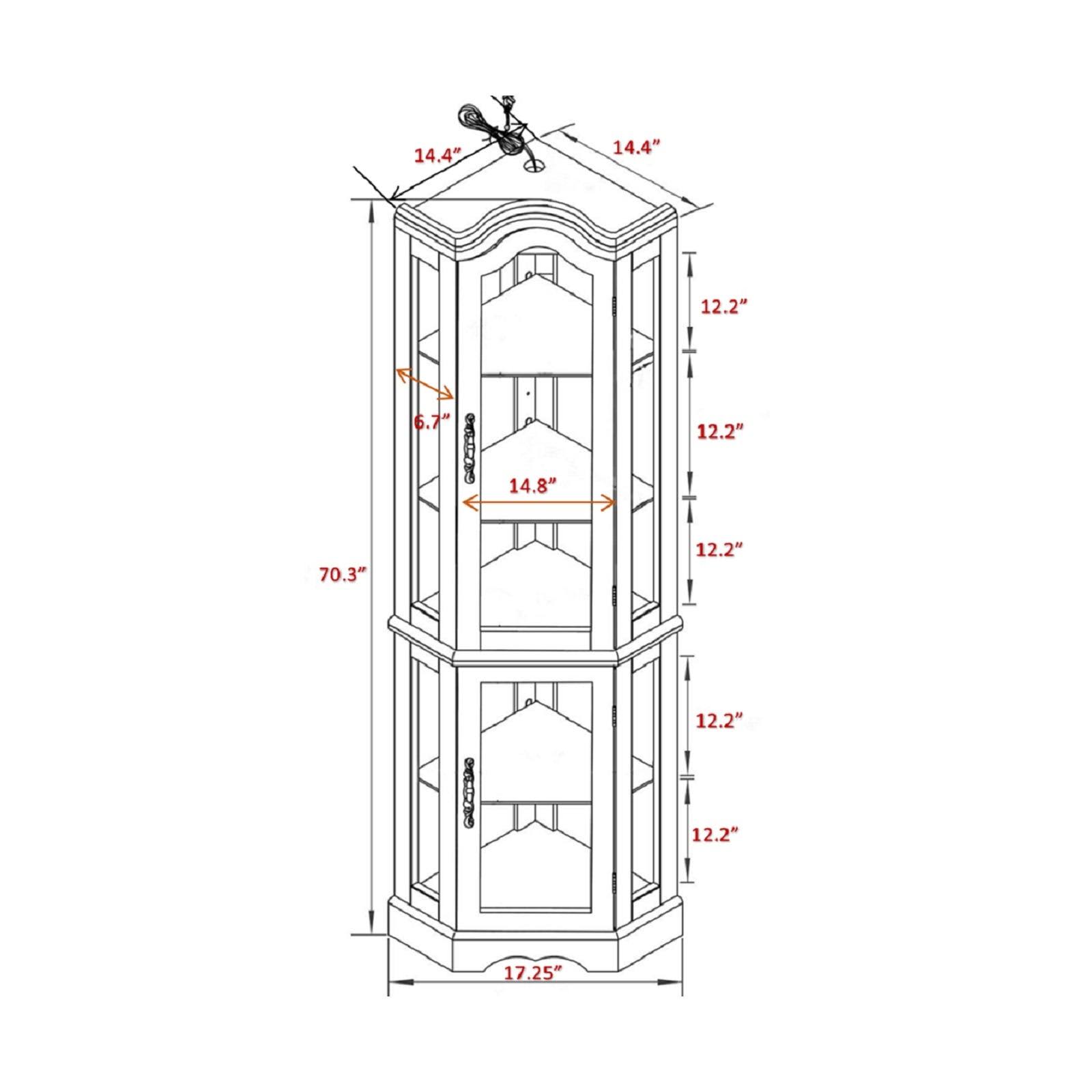 Phi Villa Lighted Corner Curio Display Cabinet - Brown