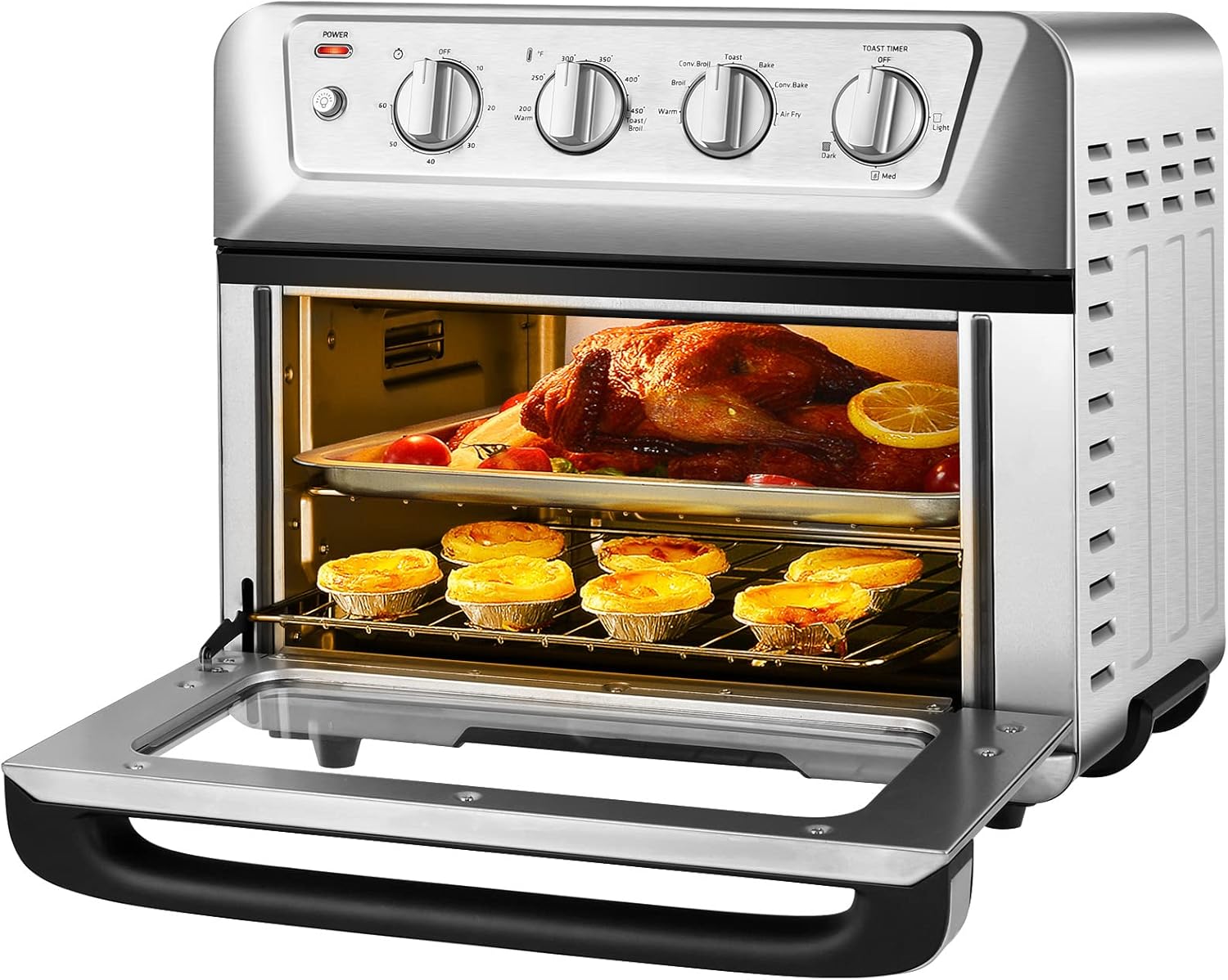 21.5 QT Air Fryer Toaster Oven, 7-in-1 Air Fryer Oven Combo w/Timer, Auto Shut-off, Accessories Recipe, Stainless Steel Convection Countertop Oven for Bake, Broil, Toast, Reheat, Fry