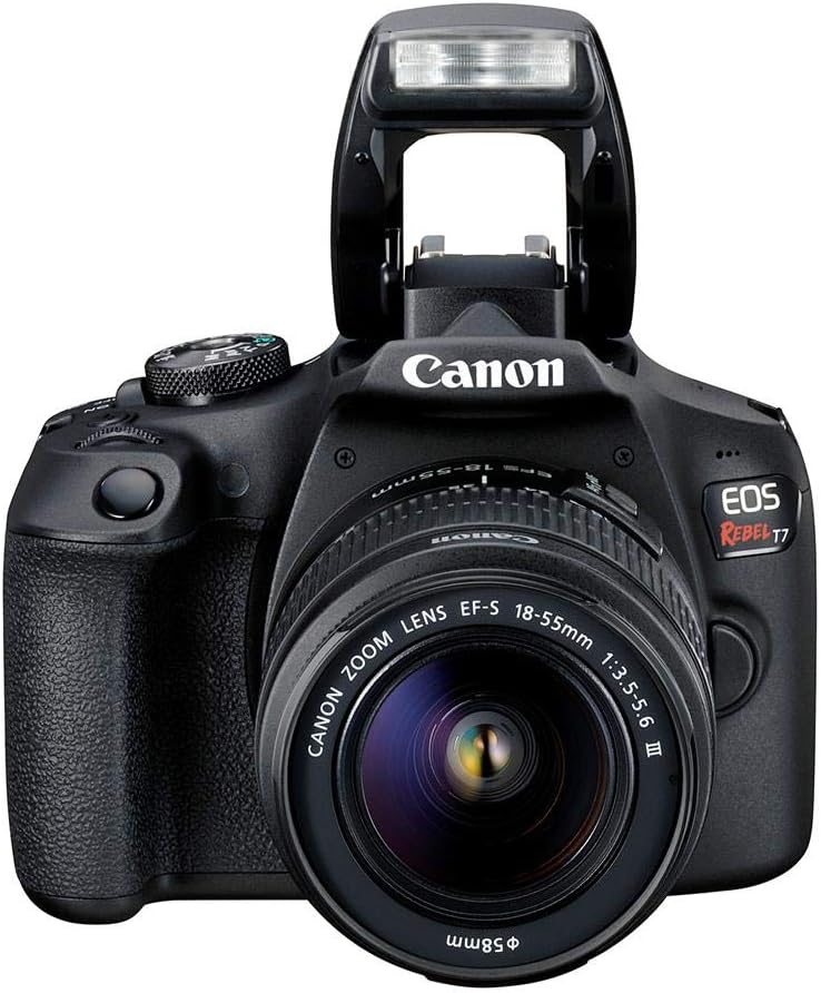 Canon EOS Rebel T7 DSLR Camera with 18-55mm Lens Starter Bundle + Includes: EOS Bag + Sandisk Ultra 64GB Card + Clean and Care Kit + More (Renewed)