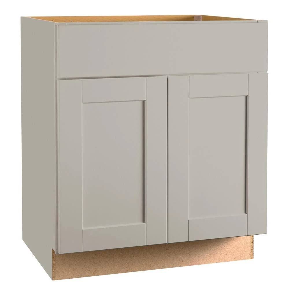 Hampton Bay Shaker Assembled 30 x 34.5 x 21 in. Bathroom Vanity Base Cabinet in Dove Gray