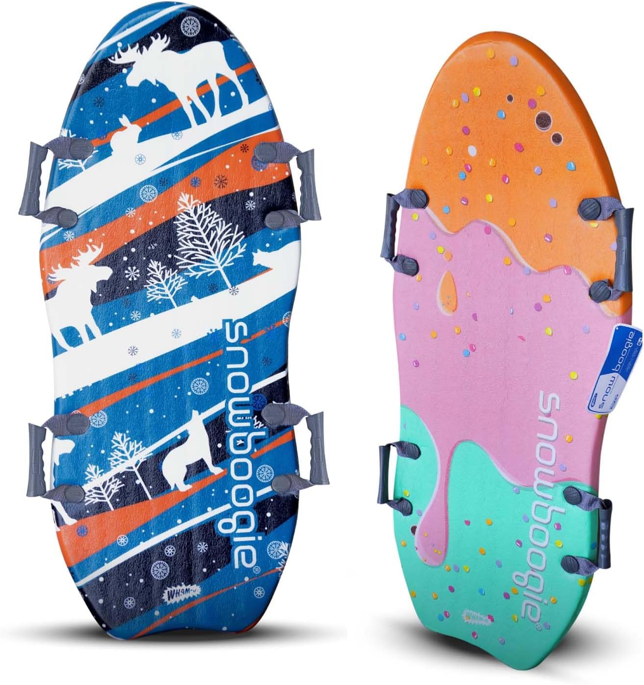 Wham-O Snowboogie Alpine Rocket 48" | 2 Pack | Double Rider Snow Foam Sleds | Snow Sledding for Adults & Children ( 2 Pack, Purple, Pink )