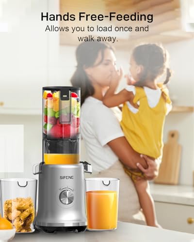 Whole Fruits Cold Press Juicer Machines, 4.3-inch (110mm) Powerful Wide Mouth Slow Masticating Juicer