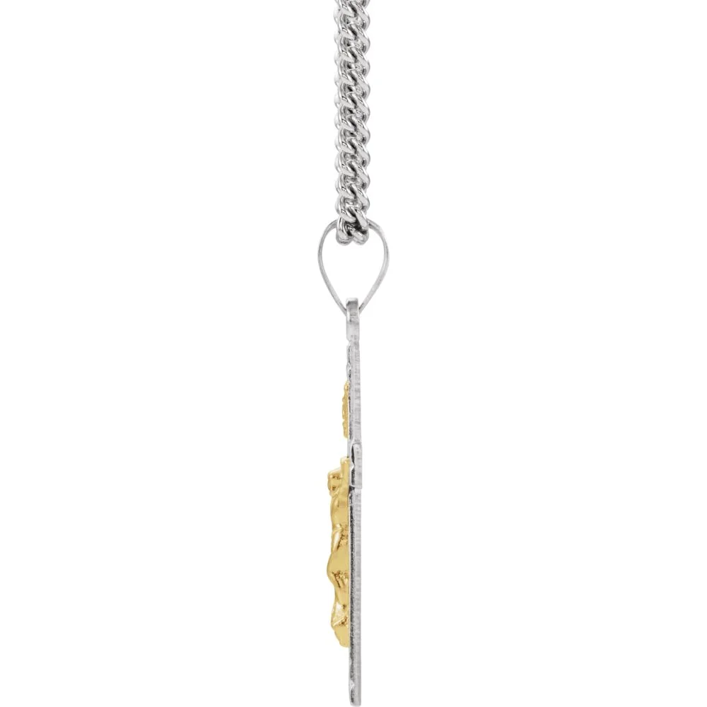 925 Sterling Silver and 14k Yellow Gold 28x16.23mm Polished Crucifix Pendant Necklace With 24 Inch Chain Jewelry Gifts f