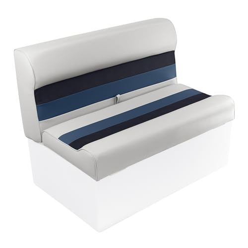 Wise 8WD100-1008 Deluxe Series 37" Pontoon Bench Seat Cushion Set (Base Required to Complete), White/Navy/Blue & 8WD110-204 Deluxe Series Pontoon Left Arm Rest, White