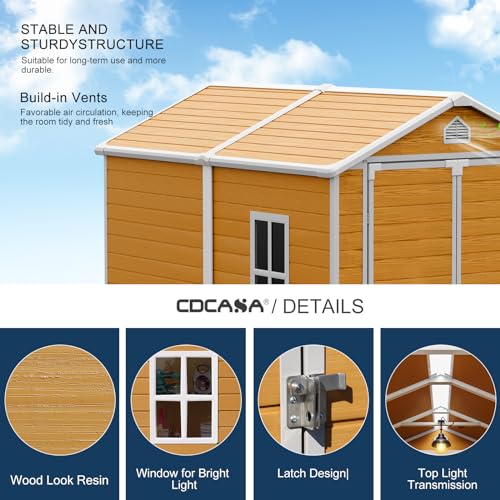 CDCASA 8x6 Feet Resin Storage Shed, Waterproof Outdoor Shed with Floor & Lockable Door & Window & Vents, Plastic Tool Shed for Backyard, Patio, Poolside, Lawn, Dove Grey