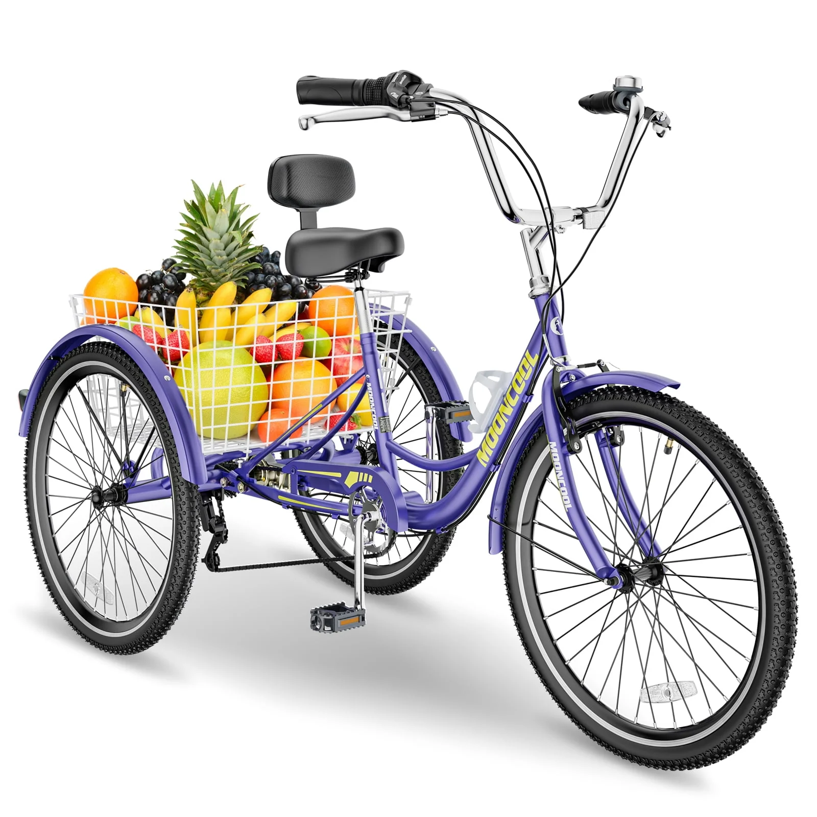 FICISOG 26 Adult Tricycle, 3 Wheel 7 Speed Bikes,450lbs Capacity Cruise Trike with Shopping Basket
