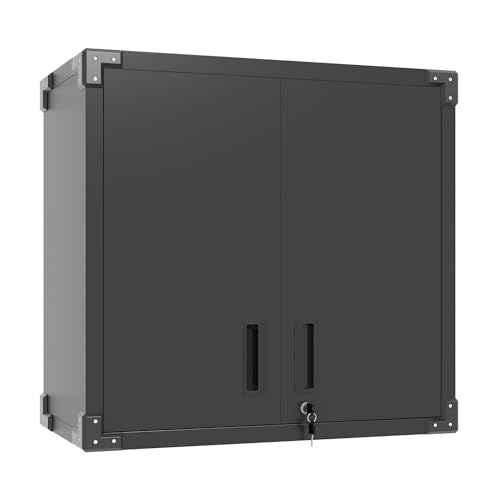 Metal Storage Cabinet with Wheels, Lockable Garage Cabinet with Doors and Shelves, Rolling Tool Storage, Assembly Required, Black