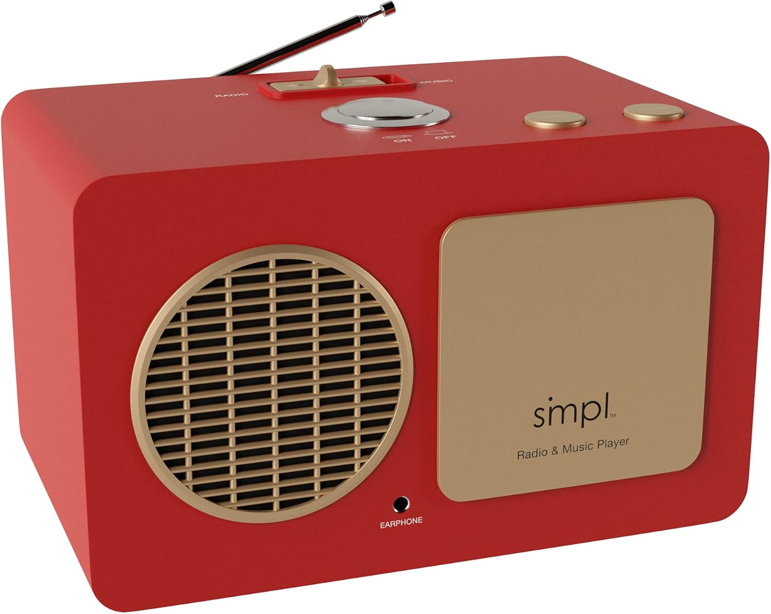 SMPL One-Touch Music Player, Audiobooks + MP3, Quality-Sound, Durable Wooden Encloser with Retro Look, 4GB USB with 40 Nostalgic Hits Included, Live Technical Support (Red, Music Player)