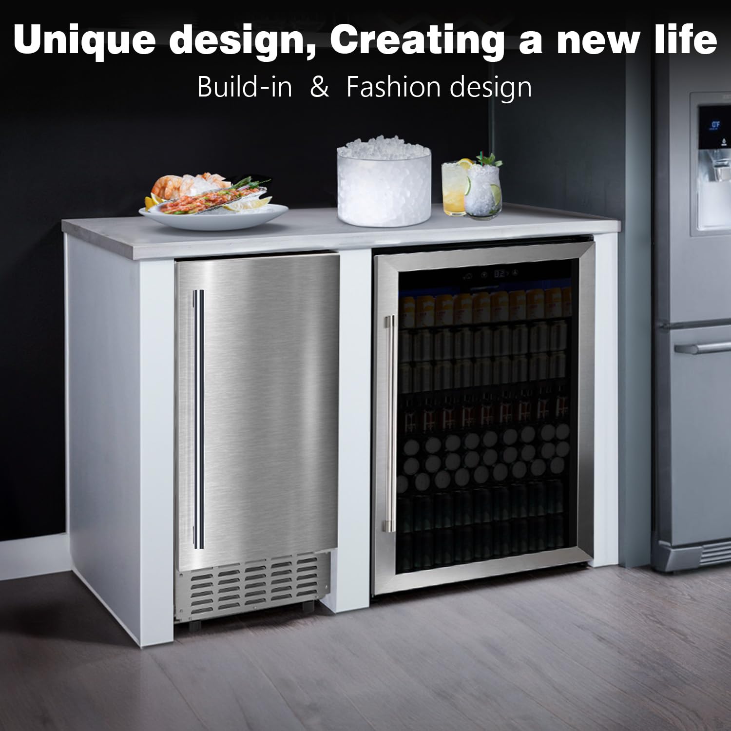 Kndko Under Counter Ice Maker, 66Lbs/Day, Nugget ice Machine, Self Cleaning Ice Maker, 24H Timer, 2 ice basket/18lbs, Undercounter Nugget Ice Maker Machine for Bar,Restaurant,Home,RV,Stainless Steel