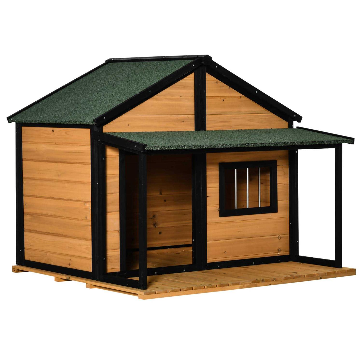 PawHut Outdoor Dog House Cabin Style Wooden Raised Pet Kennel with Asphalt Roof - Pet Supplies online store