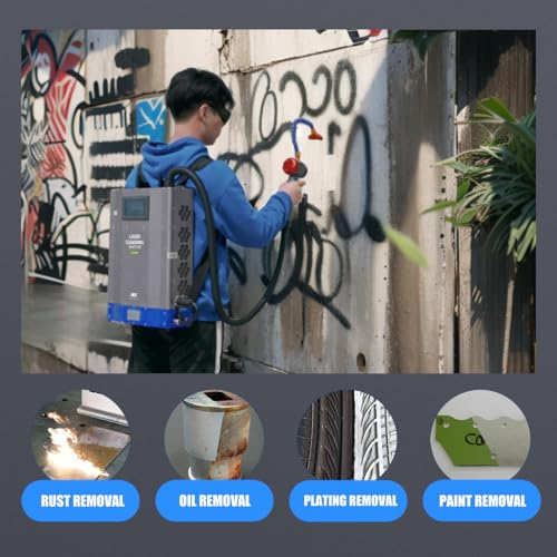 WTTTOOLS Laser Cleaning Machine Pulsed Laser Rust Removal Backpack Laser Cleaner Battery/AC Dual Power Handheld Laser Rust Remover Portable Fiber Cleaner Fast Removing Rust Oil Painting Coating