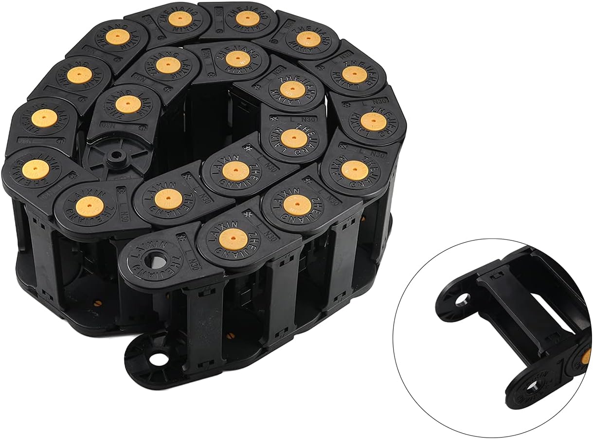 Fielect Drag Chain Cable Carrier Open Type with End Connectors R100 35X100mm 1 Meter Plastic for Electrical CNC Router Machines Black 1Pcs