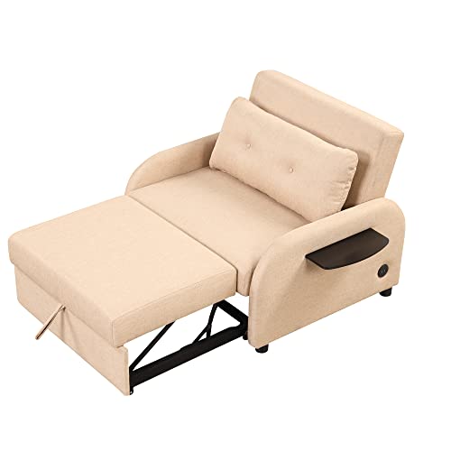Pull Out Sleeper Chair Convertible Chair to Bed 3-in-1 Single Sofa Bed with Adjustable Backrest Comfy Chaise Lounge Chair Indoor Modern Recliner Chair Compatible with Living Room Bedroom, Teal ,bed fr