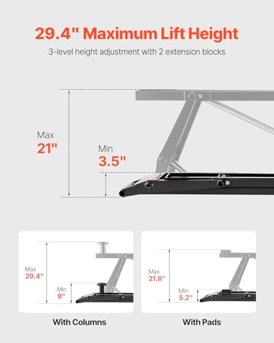 VEVOR Car Lift, 7000 lbs Capacity Car Lifts for Home Garage, 3-Level Adjustable with 29.4" Lift Height & Remote Control, Auto Lock Portable Car Lift with 4 Rubber Pads & 4 Lifting Columns