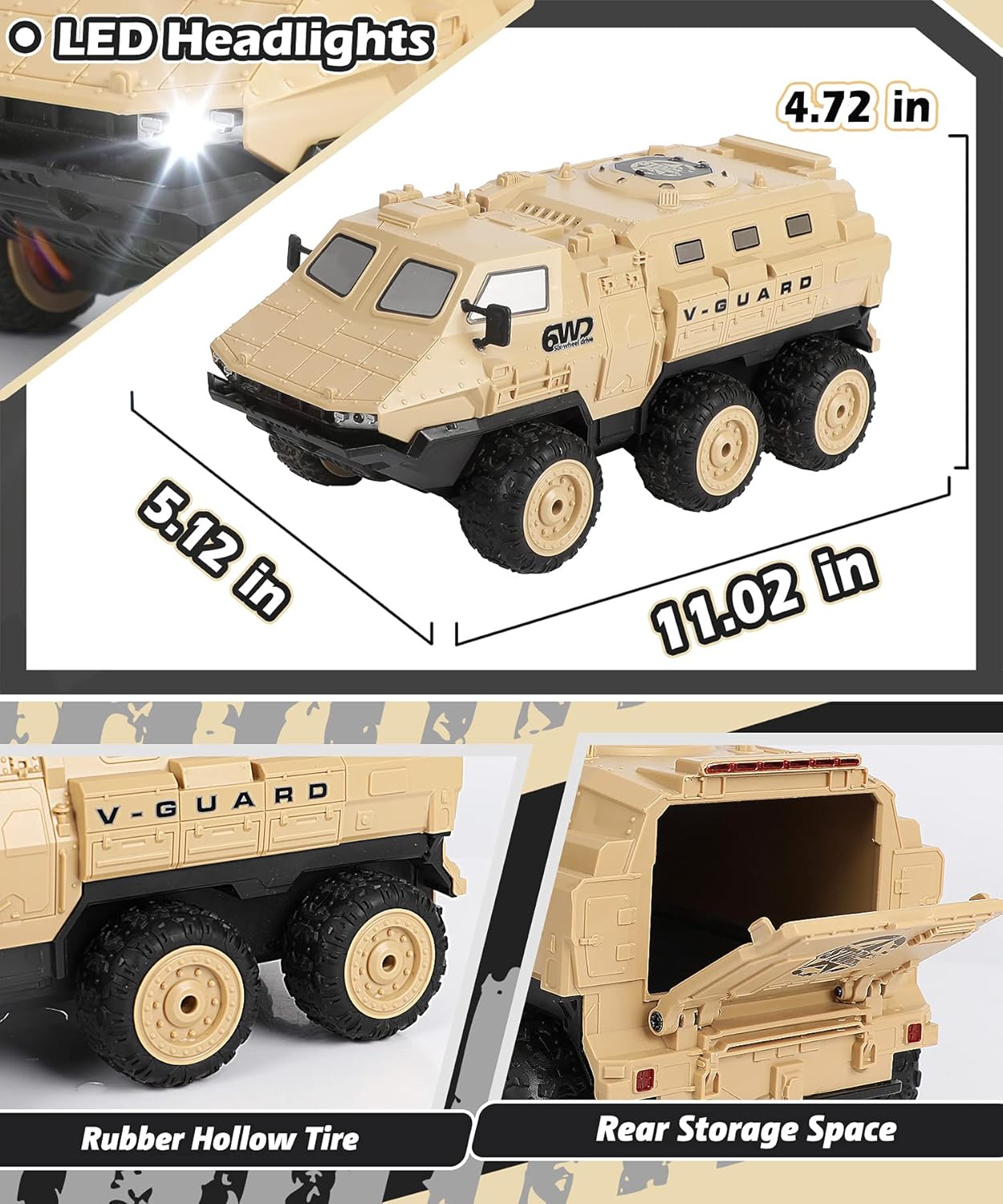 RC Army Trucks, 120 Min Play 6WD RC Military Truck, 1 16 RC Army Car, 2.4 GHz Remote Control High Speed Army Car All-Terrain Off-Road Military Tank RC Car Vehicle for Adults Kids, 2 Batteries