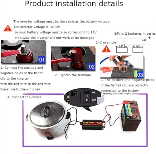 4000W Pure Sine Wave Power Inverter Dc 12V/24V to Ac 220V 230V 240V Converter Inverter with 2Ac Outlets Intelligent Safe Protections for Rv,Truck,Household